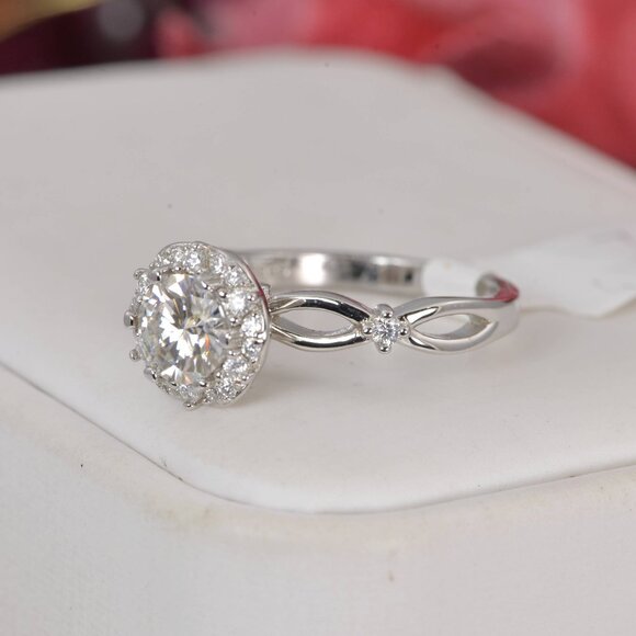 1.8 tcw Halo Brilliant Round Cut Certified Moissanite Engagement Ring - Picture 4 of 6